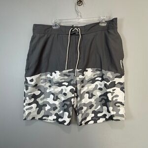 RedHead Mens White Camo Swim Trunks Charcoal Gray Colorblock Board Shorts Large